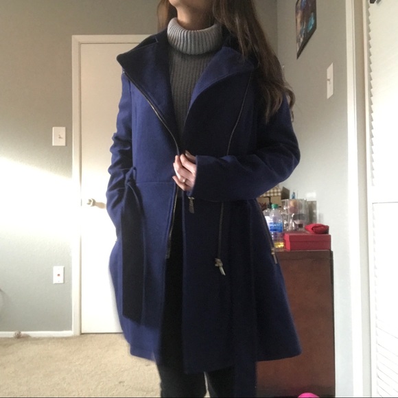 Calvin Klein asymmetrical zipper wool blend coat - Picture 2 of 8